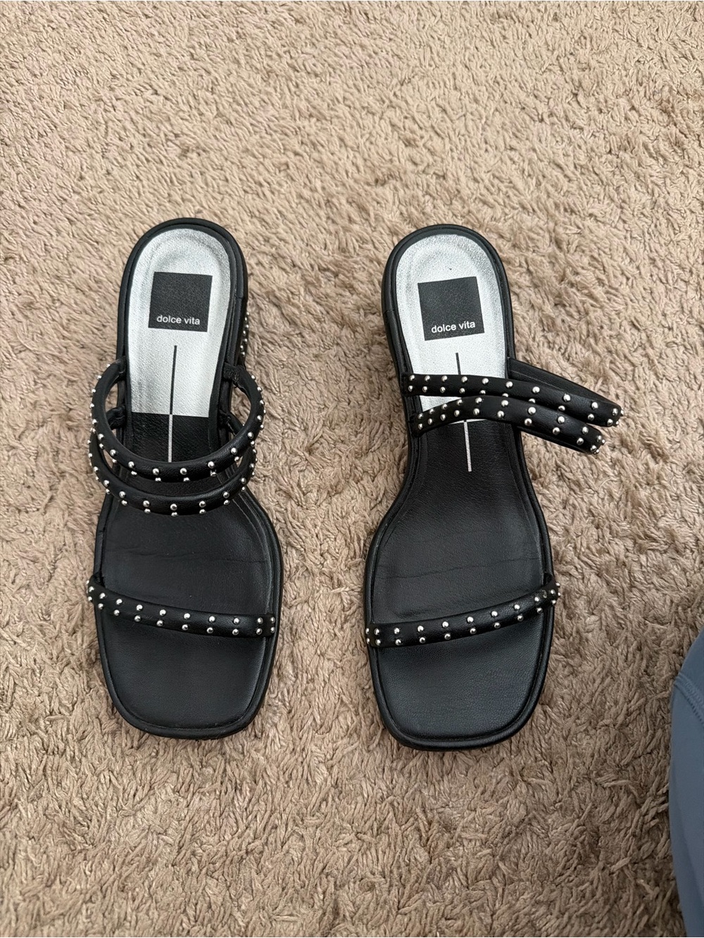 Dolce Vita Black Studded Double-Strap Slide Mules